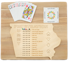 Load image into Gallery viewer, Iowa state shaped Frustration Rummy gameboard.
