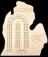 Load image into Gallery viewer, Cribbage board Michigan lower peninsula shape.
