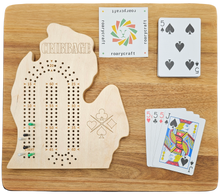 Load image into Gallery viewer, Michigan shaped Cribbage board.
