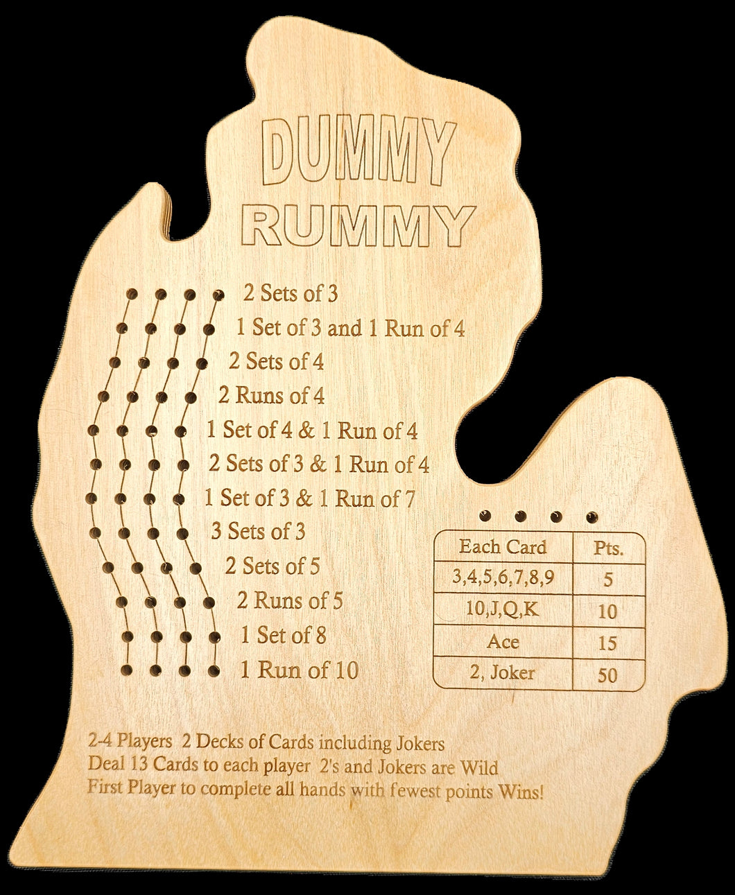 MICHIGAN LP Dummy Rummy gameboard.