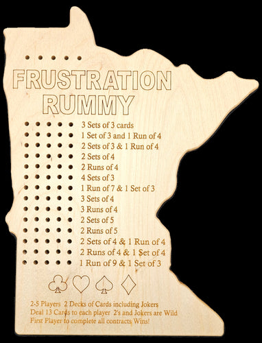 Minnesota state shaped Frustration Rummy game board .