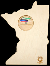 Load image into Gallery viewer, Minnesota state shaped Frustration rummy game board back showing peg storage.
