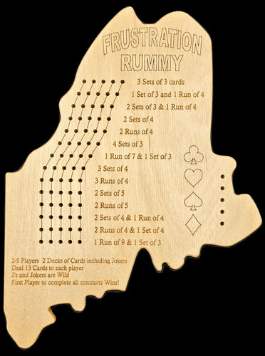 Maine state shaped Frustration rummy front.