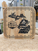 Load image into Gallery viewer, Michigan Art symbol cribbage gameboard
