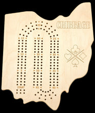 Load image into Gallery viewer, Ohio State shaped Cribbage gameboard front.
