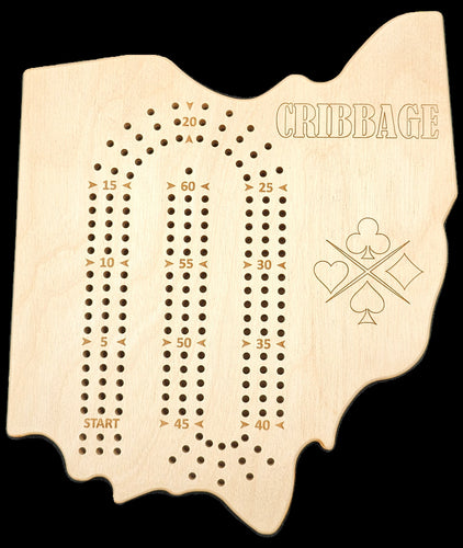 Ohio State shaped Cribbage gameboard front.