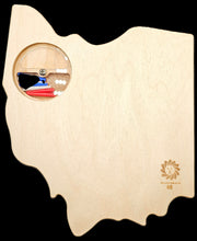 Load image into Gallery viewer, Ohio State shaped Cribbage Gameboard back showing peg storage.
