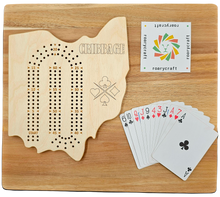 Load image into Gallery viewer, Ohio State shaped cribbage board face.
