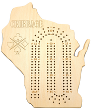 Load image into Gallery viewer, Wisconsing State shaped Cribbage Playing Game board.
