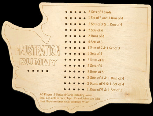 Washington State shaped Frustration Rummy gameboard front.