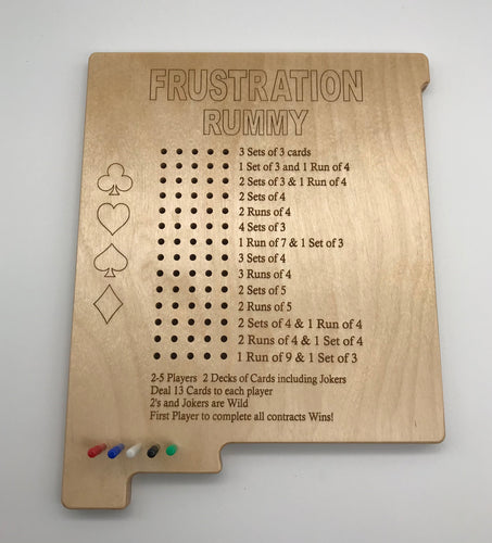 A wooden frustration rummy scorekeeping board cut in the shape of New Mexico.